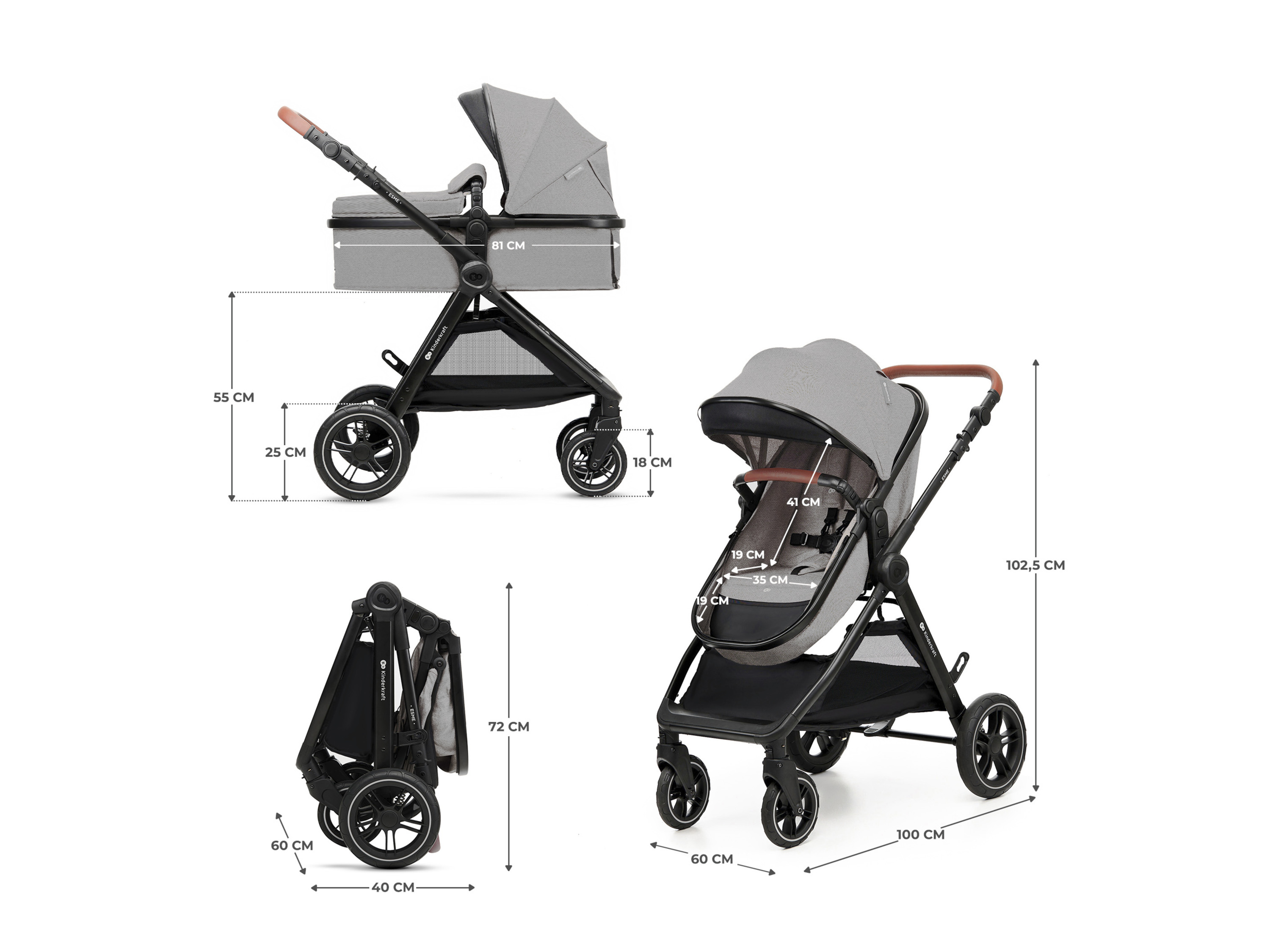 KINDERKRAFT Kinderwagen »Esme Classic 2in1« (Grau) – Bild 4 von 4