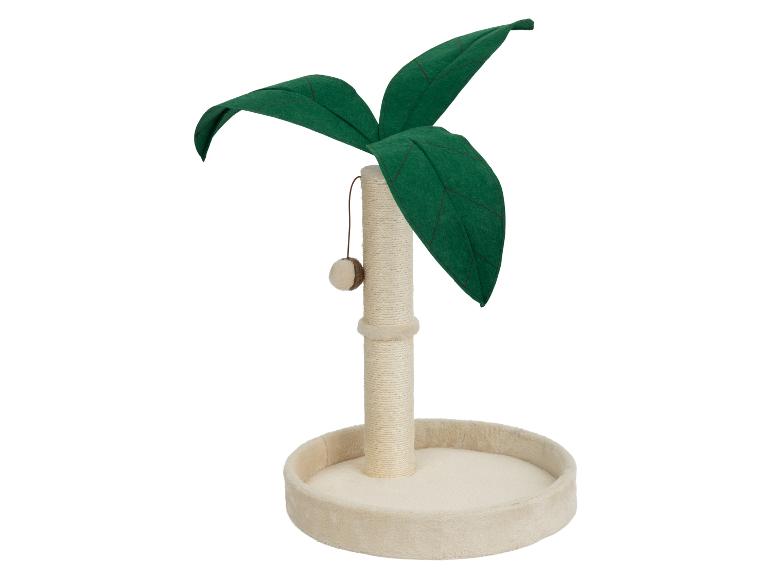 Katzenkratzbaum im Palmen-Design, mit sisalumwickeltem Stamm und Plüschbasis.