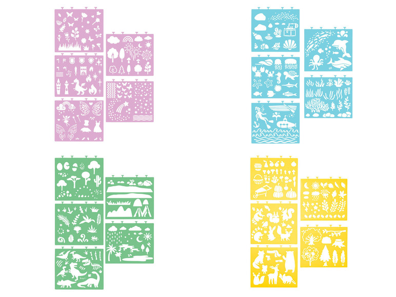 Schablonen mit Tier-, Pflanzen- und Unterwassermotiven.