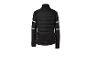 Schwarze Sportjacke mit gestepptem Rücken und reflektierenden Streifen an den Ärmeln.