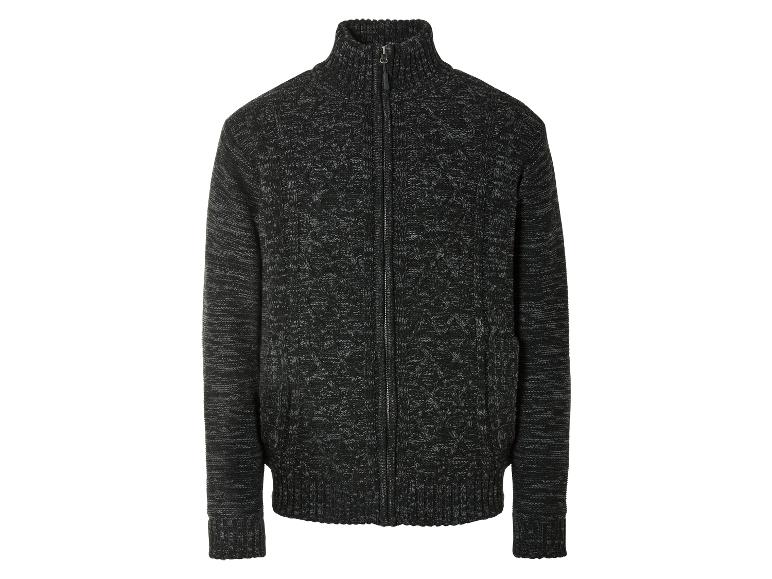 Ein schwarzer Strickpullover mit Reißverschluss.