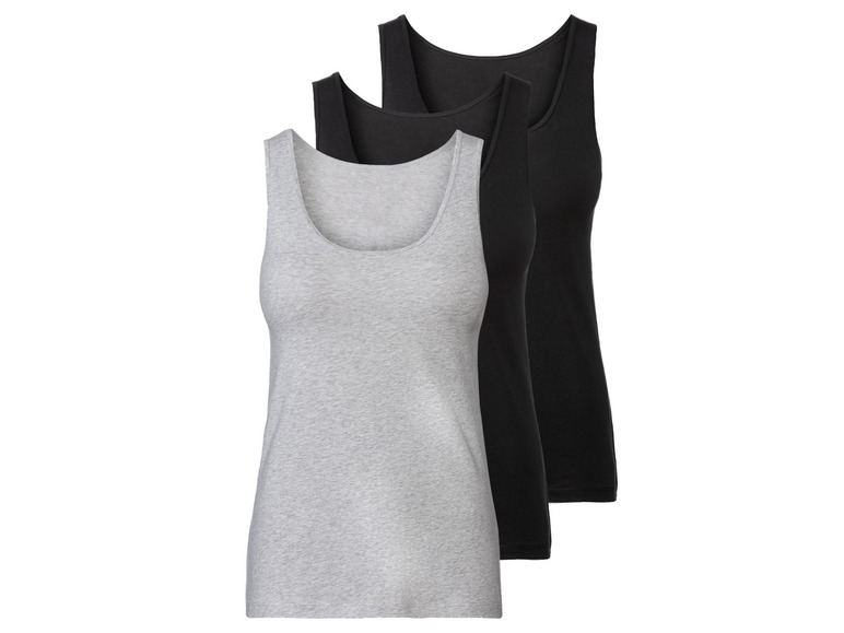 Drei basic Tanktops, ein graues und zwei schwarze.