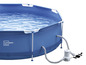 Blauer Pool mit Filterpumpe von Livarno Home.