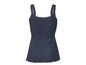 Ein dunkelblaues Tanktop mit Spitzendetails.