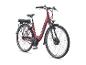 Rotes E-Bike mit Gepäckträger und Vorderlicht.
