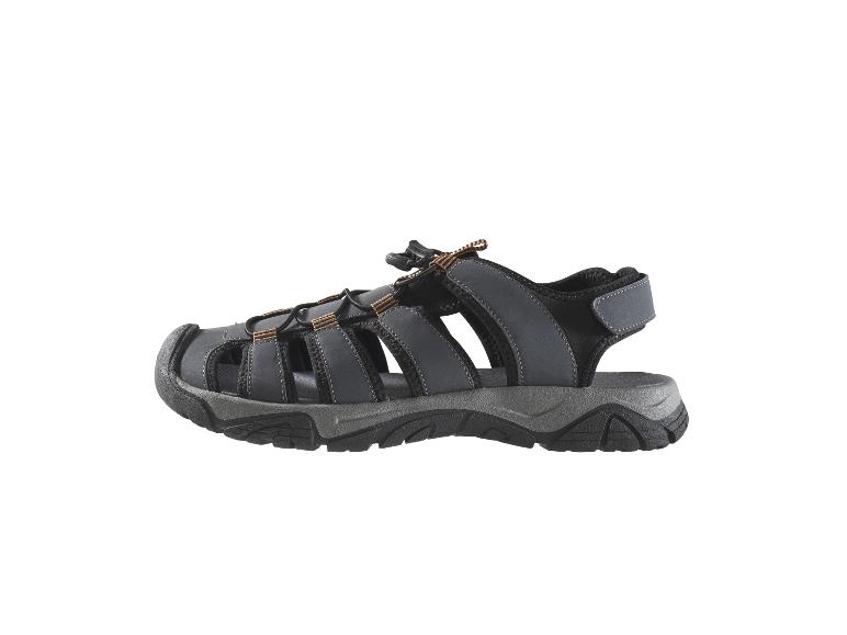 Grau-schwarze Sportsandalen.