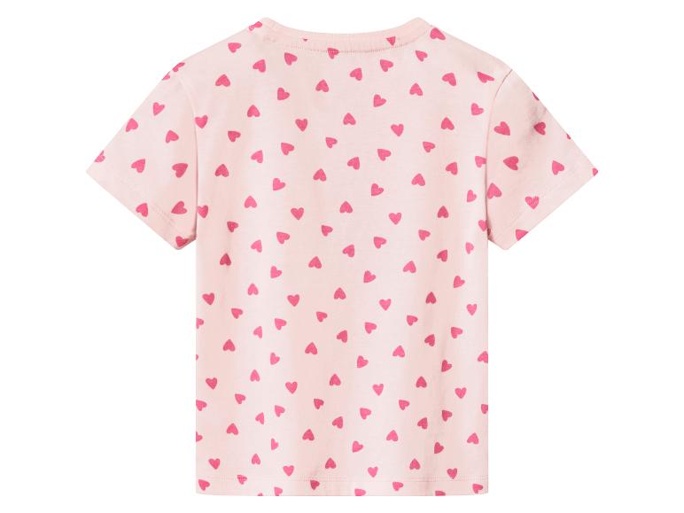 Rosa Kurzarm-T-Shirt mit Allover-Herzprint auf der Rückseite.