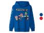 Blauer Kapuzenpullover für Kinder mit Super Mario-Motiv.