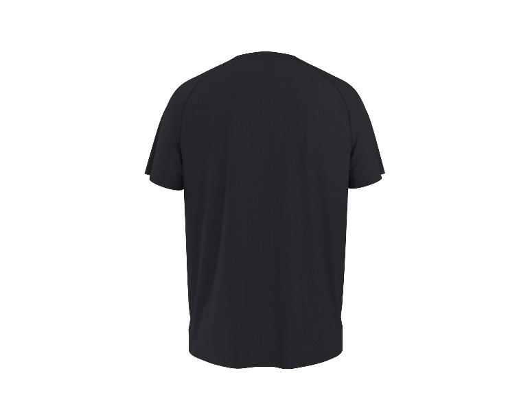 Schwarzes kurzärmeliges Sport-T-Shirt, Rückansicht.