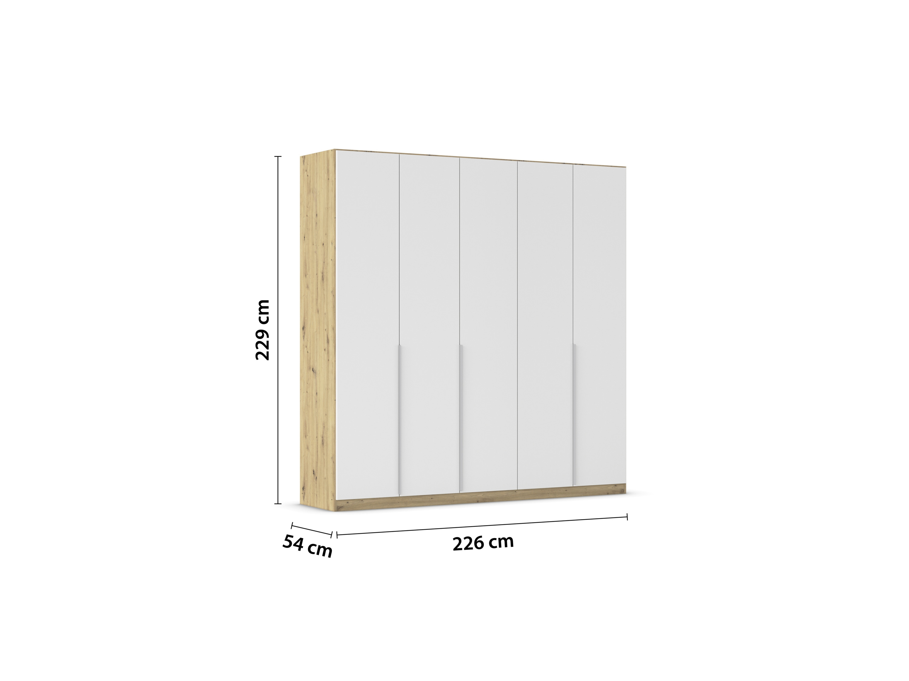 RAUCH ORANGE Drehtürenschrank Alabama (Basic-Zubehör, Weiß/Eiche Artisan, Griffe Alu, 226 x 229 cm) – Bild 4 von 4