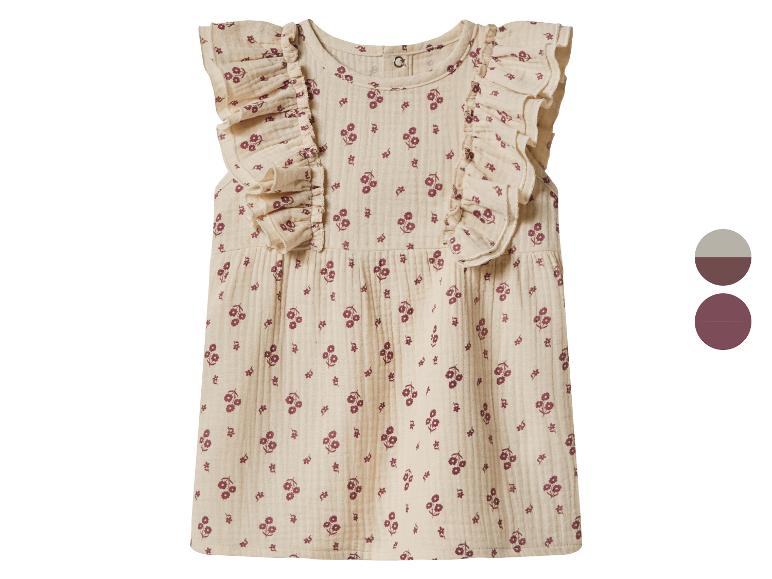 Geblümtes Rüschenkleid für Babys, beige mit burgunderfarbenen Blumen.