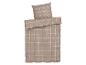 Beiges kariertes Bettwäsche-Set mit Bettbezug und Kissenbezug.