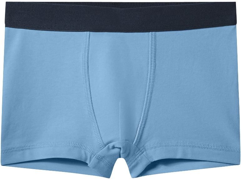 Hellblaue Baumwoll-Boxershorts mit dunklem Gummibund.