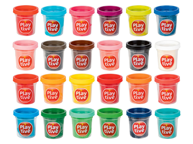 Eine Auswahl an Play-Doh Knete in verschiedenen Farben und Größen.