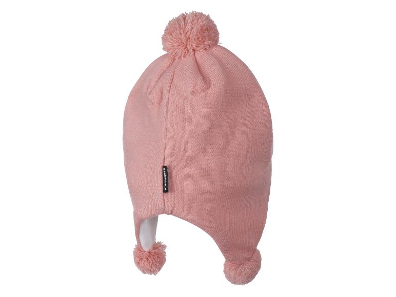 Rosa Kinderstrickmütze mit Bommeln und Icepeak-Logo