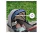 Baby schläft in einem Kinderwagen mit atmungsaktivem Verdeck, draußen im Park.