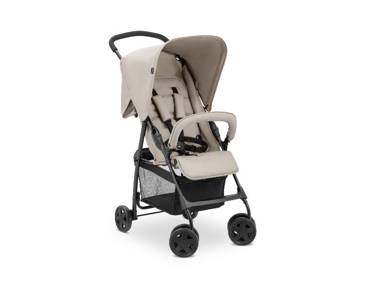 Beiger Buggy mit schwarzem Gestell und Rädern