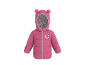 Rosa Steppjacke für Kleinkinder mit Charakter-Patch und Bärenohren an der Kapuze.