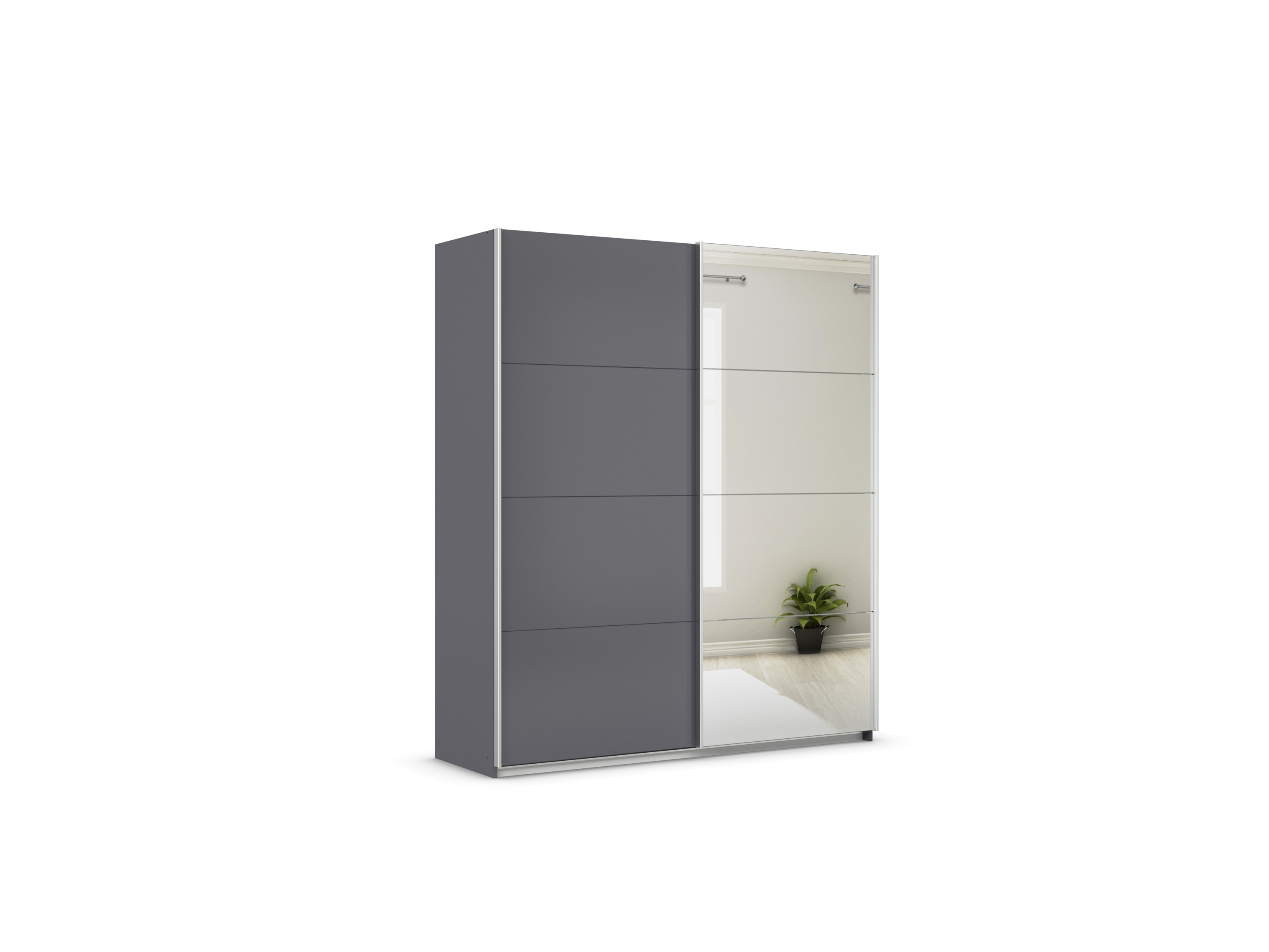 RAUCH ORANGE Quadra Schwebetürenschrank mit Spiegelelementen (Basic-Zubehör, Korpus: Graumetallic, 181 x 210 cm)