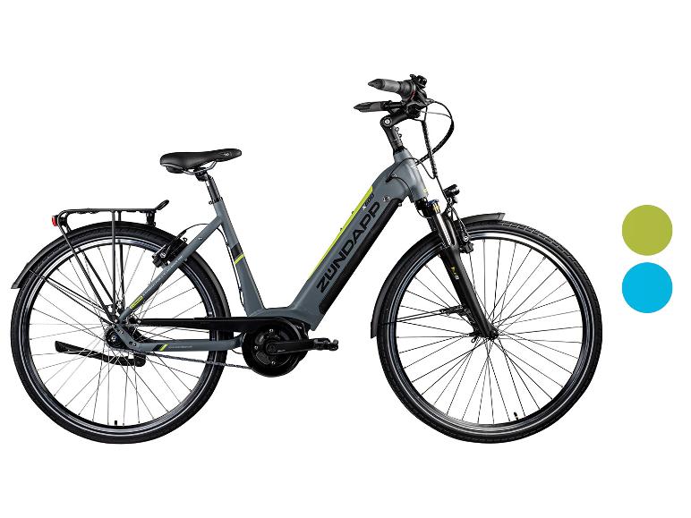 Graues Zündapp E-Bike mit gelb-grünen und blauen Akzenten.