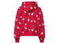 Ein roter Hoodie mit einem Weihnachtsmuster aus Weihnachtsmann und Tassen
