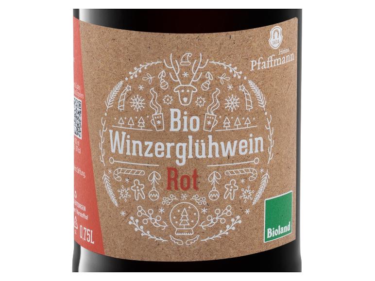 Heinz Pfaffmann Bio Winzerglühwein Rot, Flasche mit weihnachtlichem Etikett