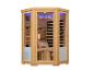 Artsauna Infrarotsauna aus hellem Holz mit Glastür und Innenbeleuchtung.