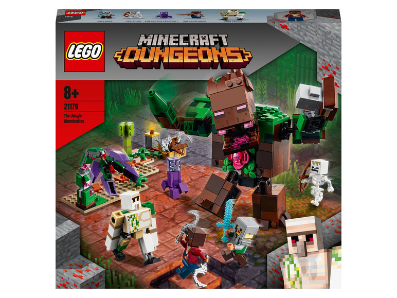 Lego Minecraft Dungeons mit der Dschungel-Abomination und Minifiguren.