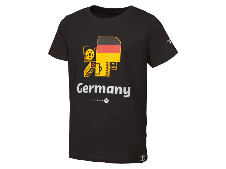 Schwarzes T-Shirt mit einem Design der deutschen Fußballnationalmannschaft.