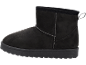 Schwarze Wildleder-Damenwinterstiefel mit dicker Sohle und sichtbaren Nähten.