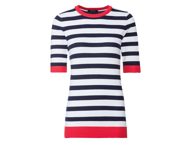 Ein gestreiftes Kleid mit kurzen Ärmeln.