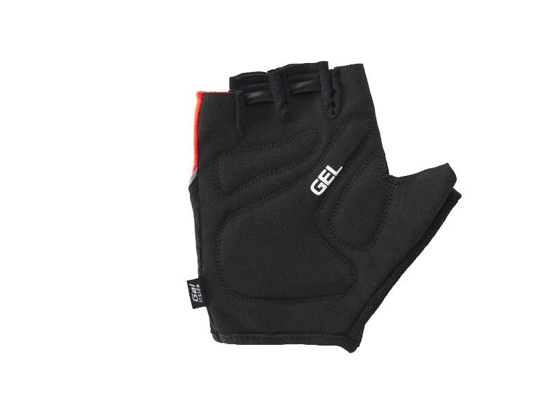 Kurze schwarze Fahrradhandschuhe mit Gel, rotes Detail.