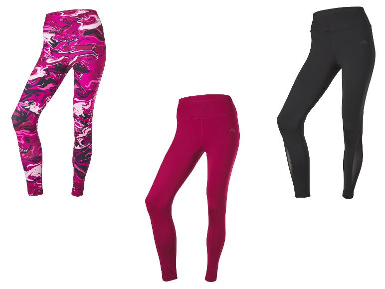 Drei Sportleggings: gemusterte pinke, einfarbige pinke und schwarze.