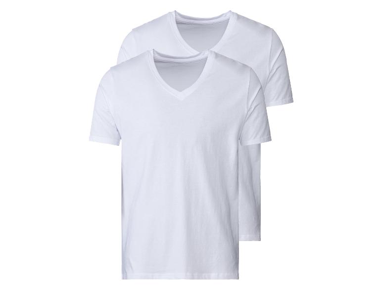 Zwei weiße V-Neck T-Shirts.