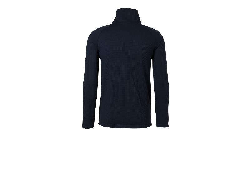 Dunkelblaues Langarm-Sportoberteil mit Stehkragen.