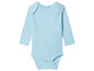Ein hellblauer Babybody mit langen Ärmeln.