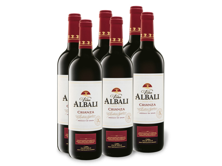 Gehe zu Vollbildansicht: 6 x 0,75-l-Flasche Weinpaket Viña Albali Valdepeñas DO Crianza, Rotwein - Bild 1