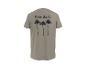 Khaki-T-Shirt mit „Palm Oasis“-Schriftzug und drei Palmen auf dem Rücken.