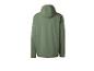 Rückenansicht einer grünen Softshell-Jacke mit Kapuze für Herren.