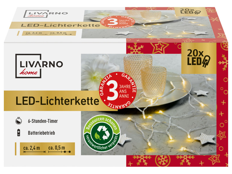 Gehe zu Vollbildansicht: LIVARNO home LED-Lichterkette, 2,4 m, 20 LEDs - Bild 2