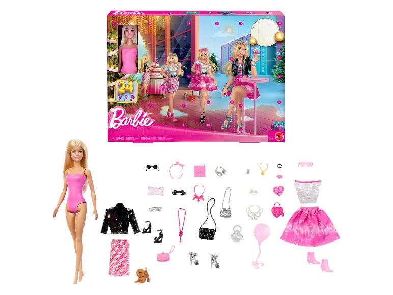 Barbie Adventskalender mit einer Puppe, Kleidung und Accessoires.