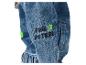 Kinder-Jeansjacke mit grünem Pfotenabdruck und schwarzer „PAW PATROL“-Stickerei.