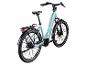 Türkises City-E-Bike mit Gepäckträger und Schutzblechen