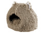 Ein braunes, flauschiges Tierbett mit Ohren.