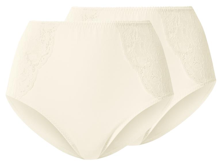 Zwei cremefarbene Damen-Slips mit Spitzendetails an den Seiten.