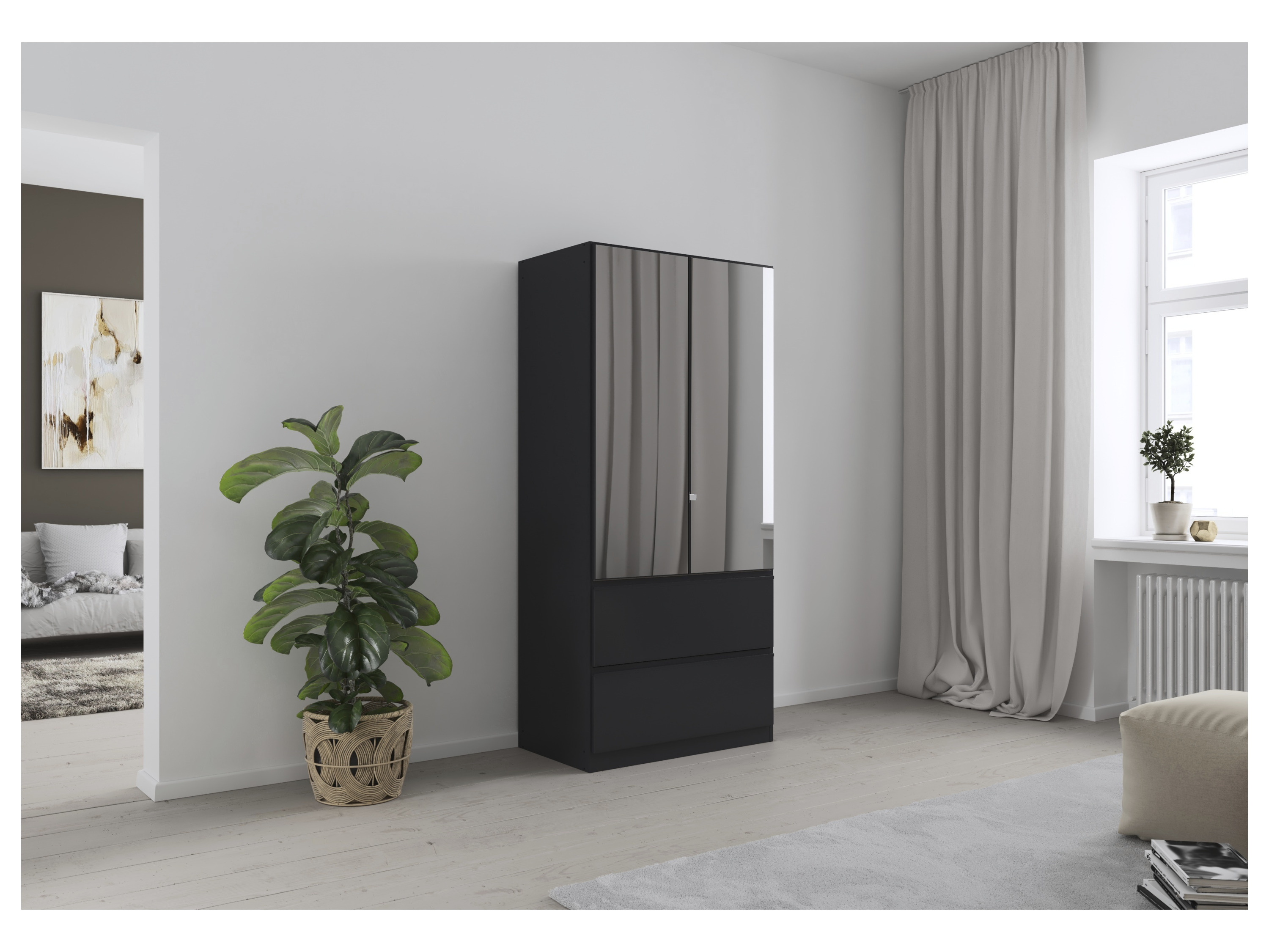 RAUCH BLUE Costa Drehtürenschrank mit Spiegel (grau metallic, 91 x 197 cm) – Bild 2 von 4