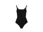 Damen-Body in Schwarz mit dünnen Trägern und geripptem Material.