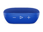 Blauer tragbarer Bluetooth-Lautsprecher mit Bedienelementen.