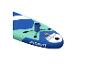 Blau-mintfarbenes SUP-Board mit Paddelhalter und Luftventil.