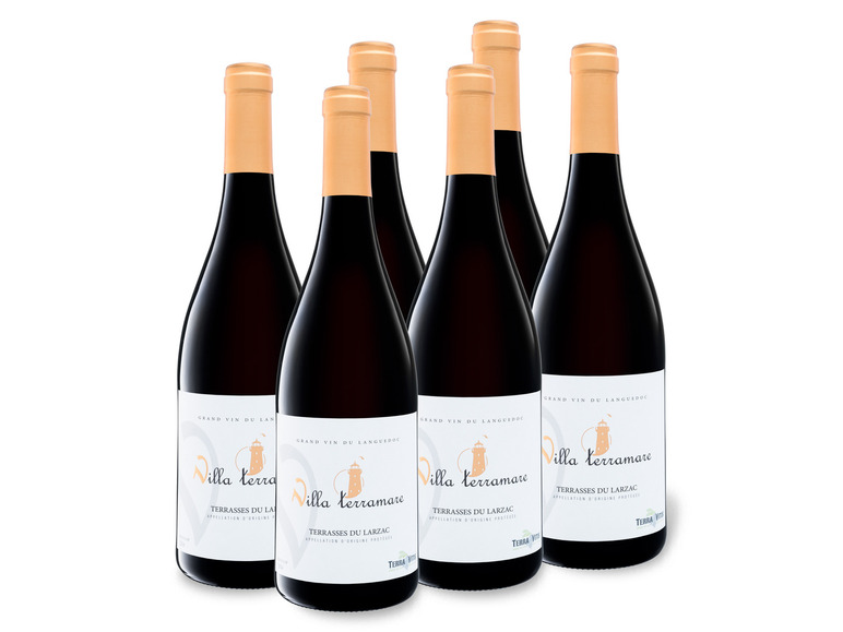 Gehe zu Vollbildansicht: 6 x 0,75-l-Flasche Weinpaket Villa Terramare Terrasses du Larzac AOP trocken, Rotwein - Bild 1
